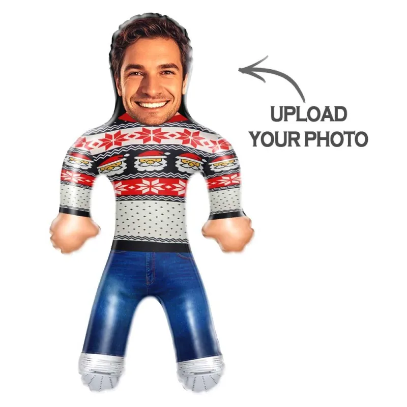 Custom Face Christmas Sweater Blow Up Dolls Funny Inflatable Balloon Custom Air Doll for Party Favors Christmas Gifts
