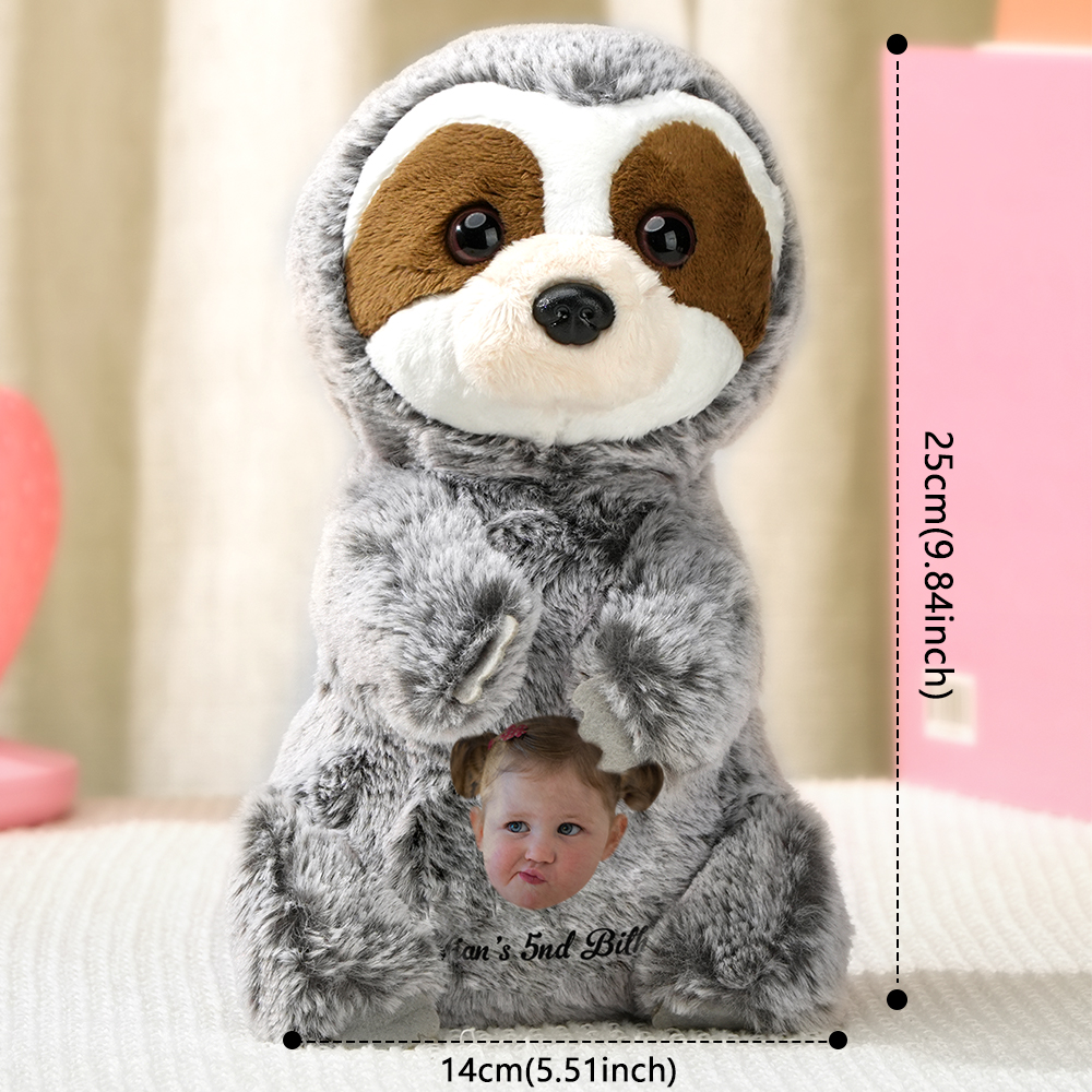 Personalized Sloth Plush Stuffed Toy with Custom Text and Face Gift for Kids-Veria Gifts