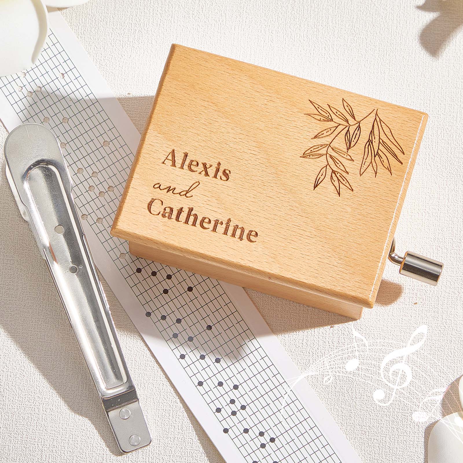 Custom Text Hand-Cranked Paper Strip Music Box – 15-Note Movement with 2 Pre-Printed Melodies (15 Seconds Each)-Veria Gifts