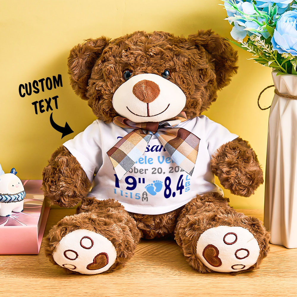 Personalized Bear Plush Stuffed Toy Birth Announcement Gift for Baby Shower-Veria Gifts