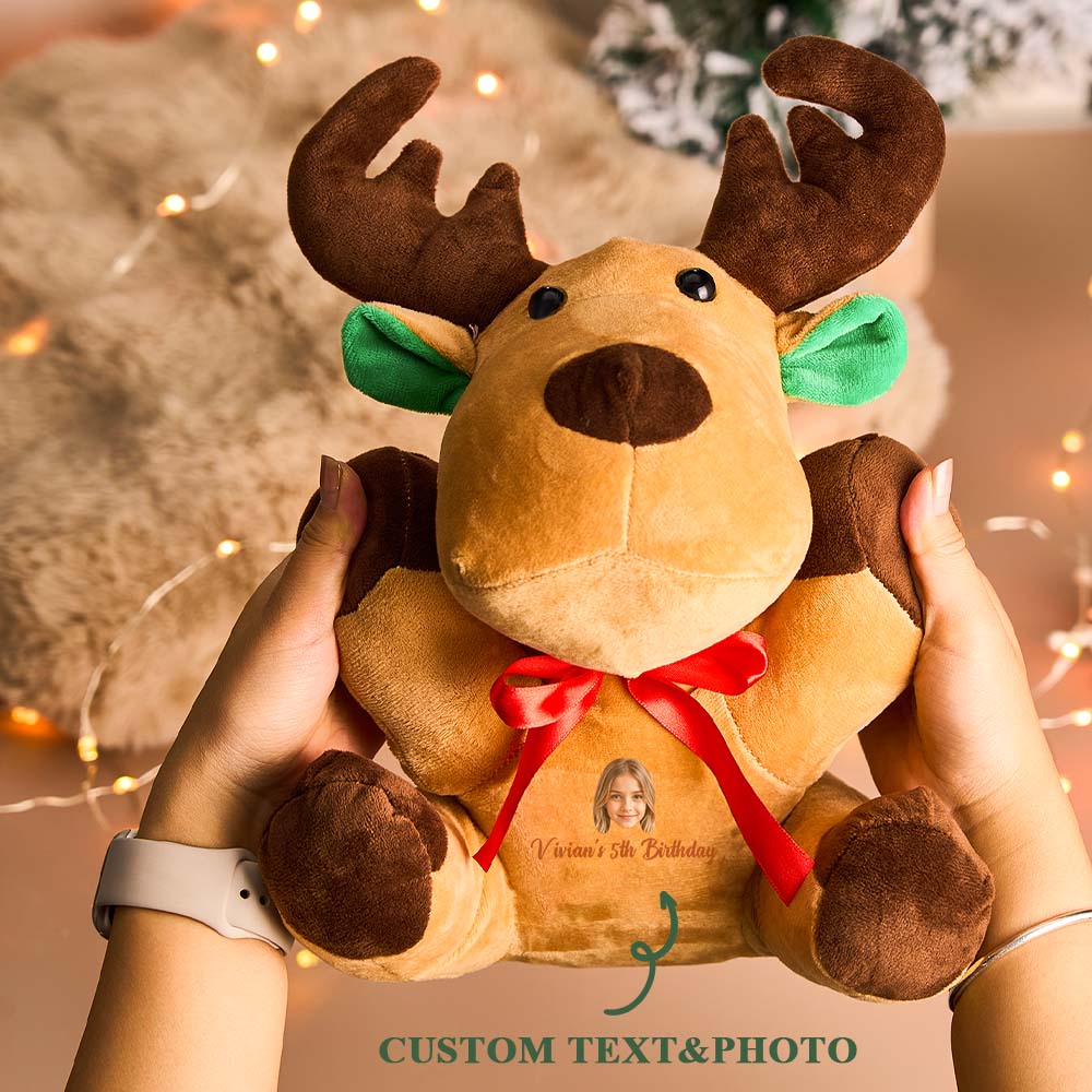 Personalized Moose Plush Stuffed Toy with Custom Text and Face Gift for Kids-Veria Gifts