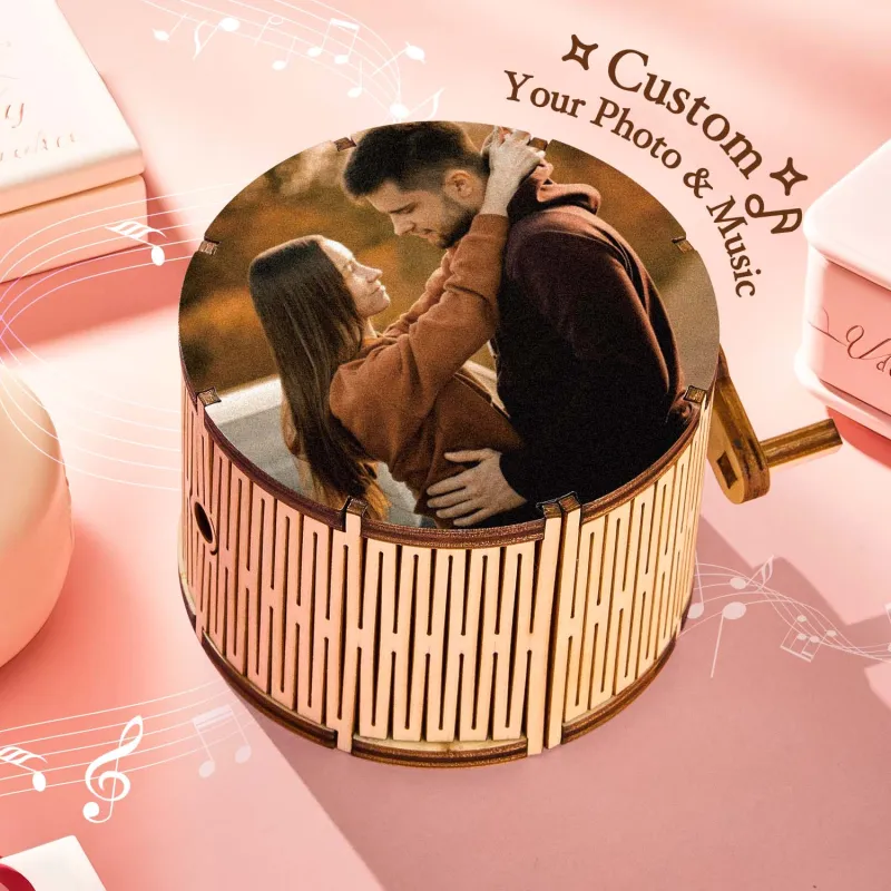Custom Photo Cylindrical Hand Crank Music Box Can Play Music Without Phone-Veria Gifts