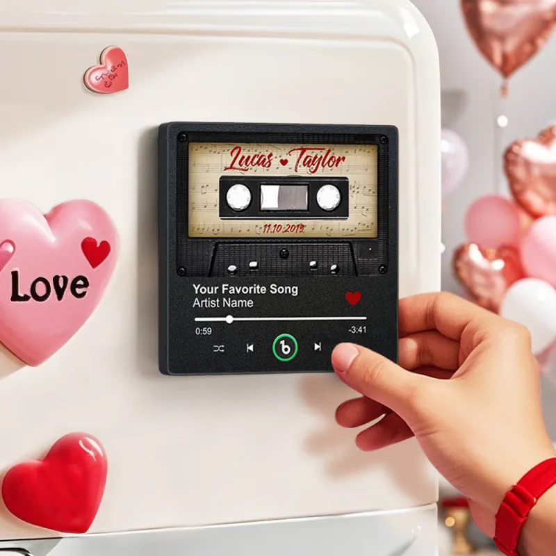 FridgeBeats Framed 4.0 Custom Retro Black Cassette Tape Personalized Names Music Fridge Magnet Anniversary Gift Valentines Gift for Couples-Veria Gifts