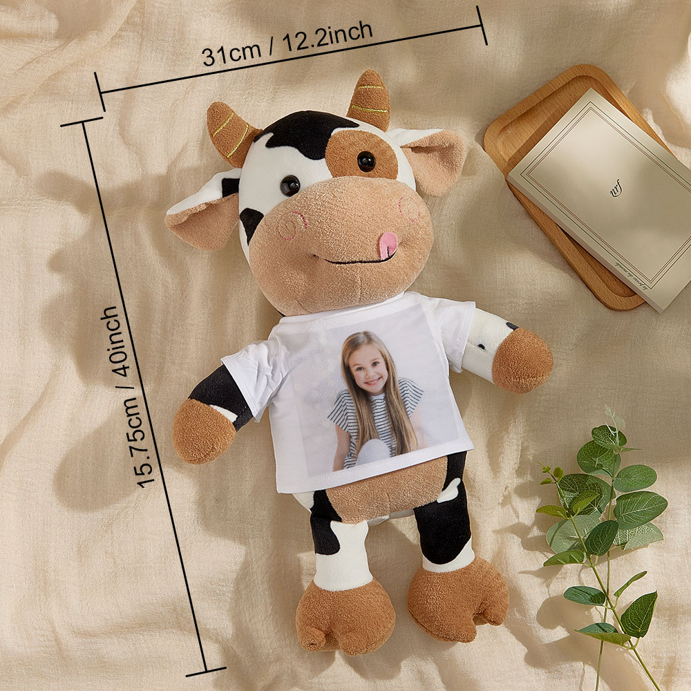 Personalized Cow Plush Stuffed Toy with Photo Gift for Kids-Veria Gifts