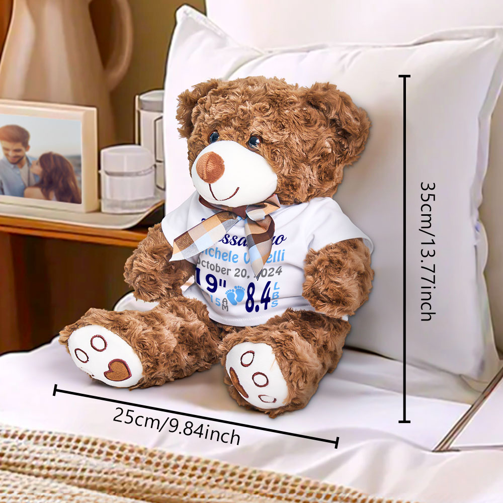Personalized Bear Plush Stuffed Toy Birth Announcement Gift for Baby Shower-Veria Gifts