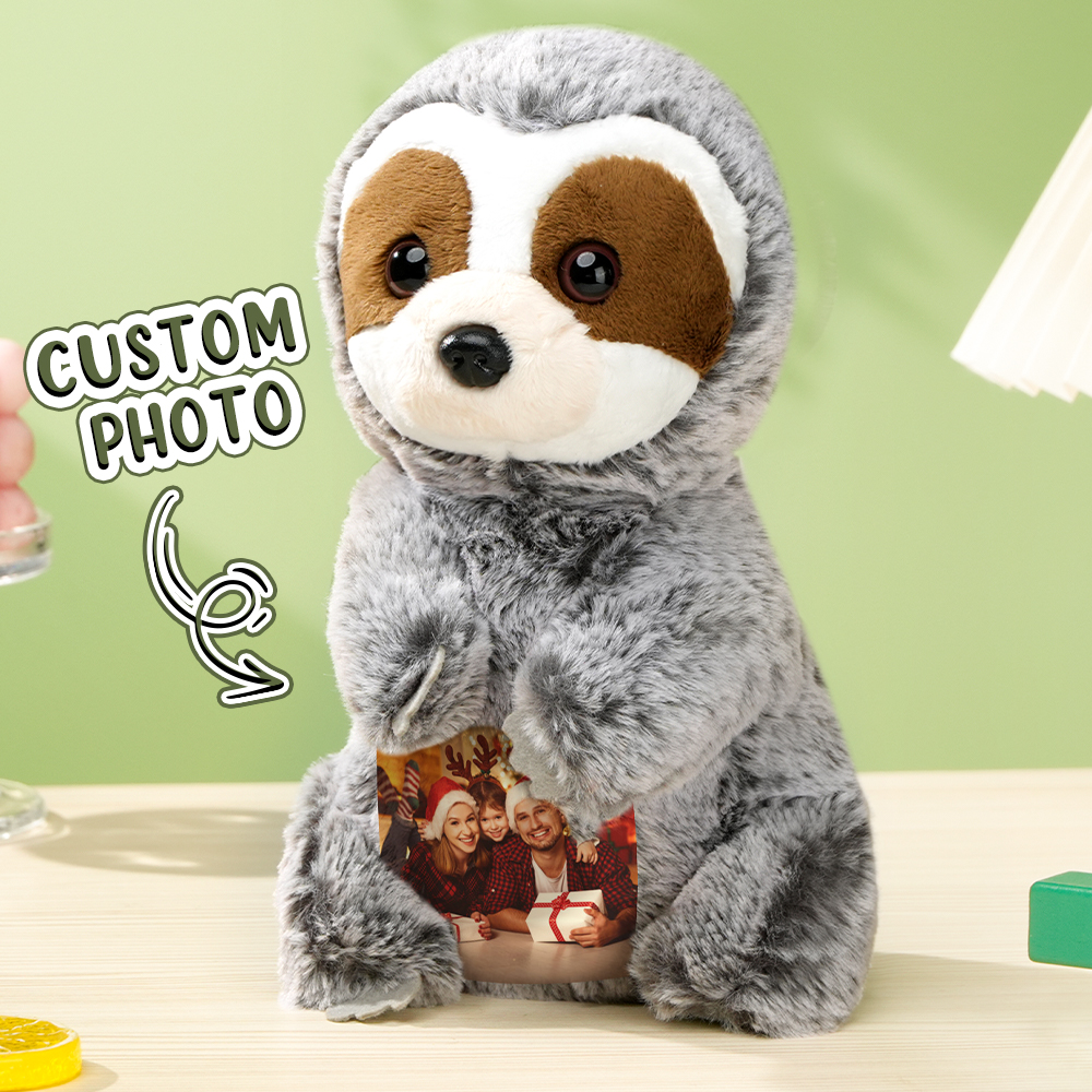 Personalized Sloth Plush Stuffed Toy with Photo Gift for Kids-Veria Gifts