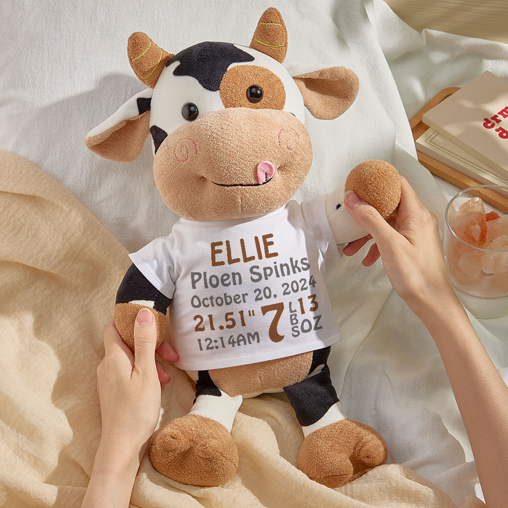 Personalized Cow Plush Stuffed Toy Birth Announcement Gift for Baby Shower-Veria Gifts