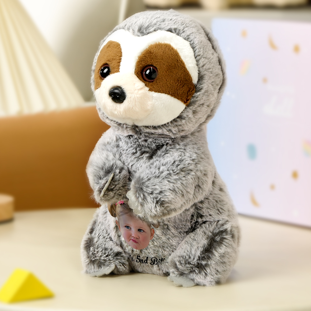 Personalized Sloth Plush Stuffed Toy with Custom Text and Face Gift for Kids-Veria Gifts
