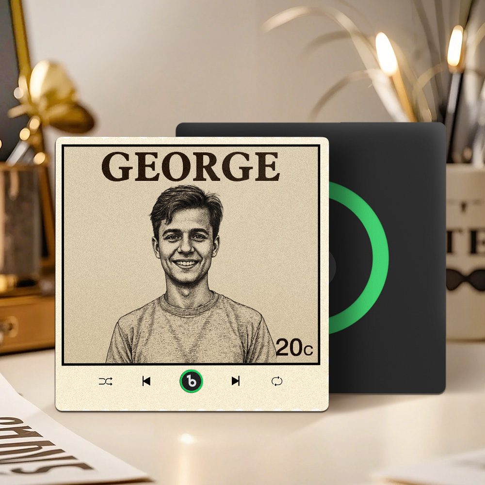 FridgeBeats Frameless 4.0 Custom Portrait Vintage Stamp Music Fridge Magnet Personalized Photo Name Postage Stamp Music Fridge Magnet-Veria Gifts