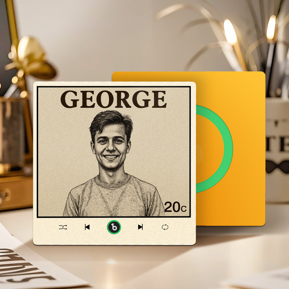 FridgeBeats Frameless 4.0 Custom Portrait Vintage Stamp Music Fridge Magnet Personalized Photo Name Postage Stamp Music Fridge Magnet-Veria Gifts