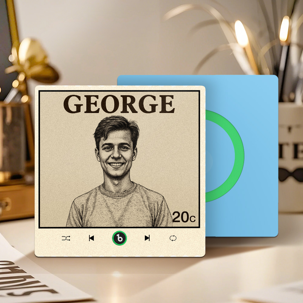 FridgeBeats Frameless 4.0 Custom Portrait Vintage Stamp Music Fridge Magnet Personalized Photo Name Postage Stamp Music Fridge Magnet-Veria Gifts