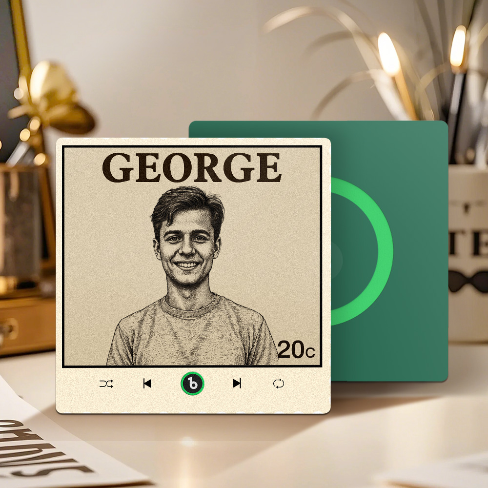 FridgeBeats Frameless 4.0 Custom Portrait Vintage Stamp Music Fridge Magnet Personalized Photo Name Postage Stamp Music Fridge Magnet-Veria Gifts