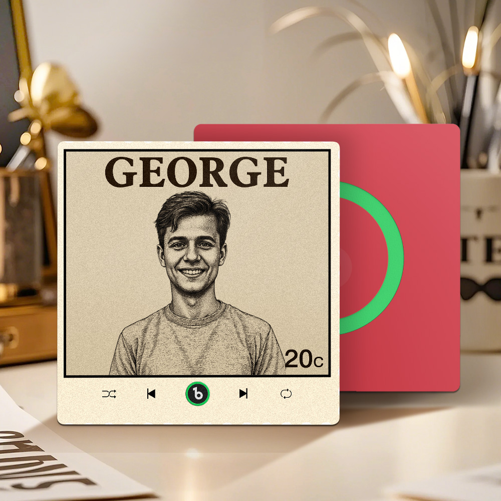 FridgeBeats Frameless 4.0 Custom Portrait Vintage Stamp Music Fridge Magnet Personalized Photo Name Postage Stamp Music Fridge Magnet-Veria Gifts