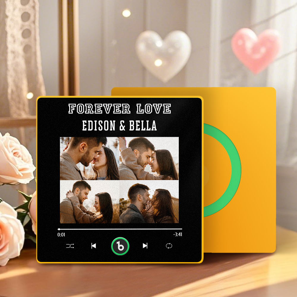 FridgeBeats Framed 4.0 Custom Names 4 Colorful Photos Music Fridge Magnet Personalized Song Magnet Valentines Gift for Couples-Veria Gifts
