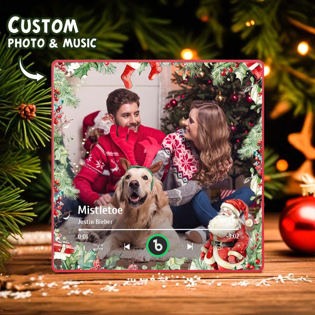 FridgeBeats Framed Custom Family Photo Music Fridge Magnet Christmas Gifts for Family Personalized Music Magnets Can Play Songs-Veria Gifts