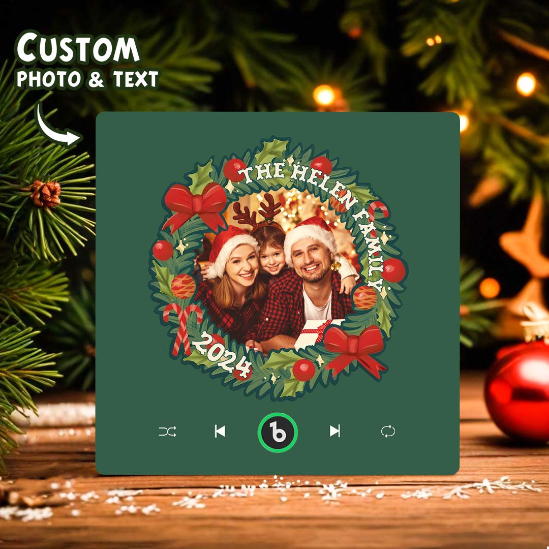 FridgeBeats Frameless Personalized Christmas Wreath Family Photo Music Fridge Magnet Custom Music Magnets Can Play Songs Christmas Gifts-Veria Gifts