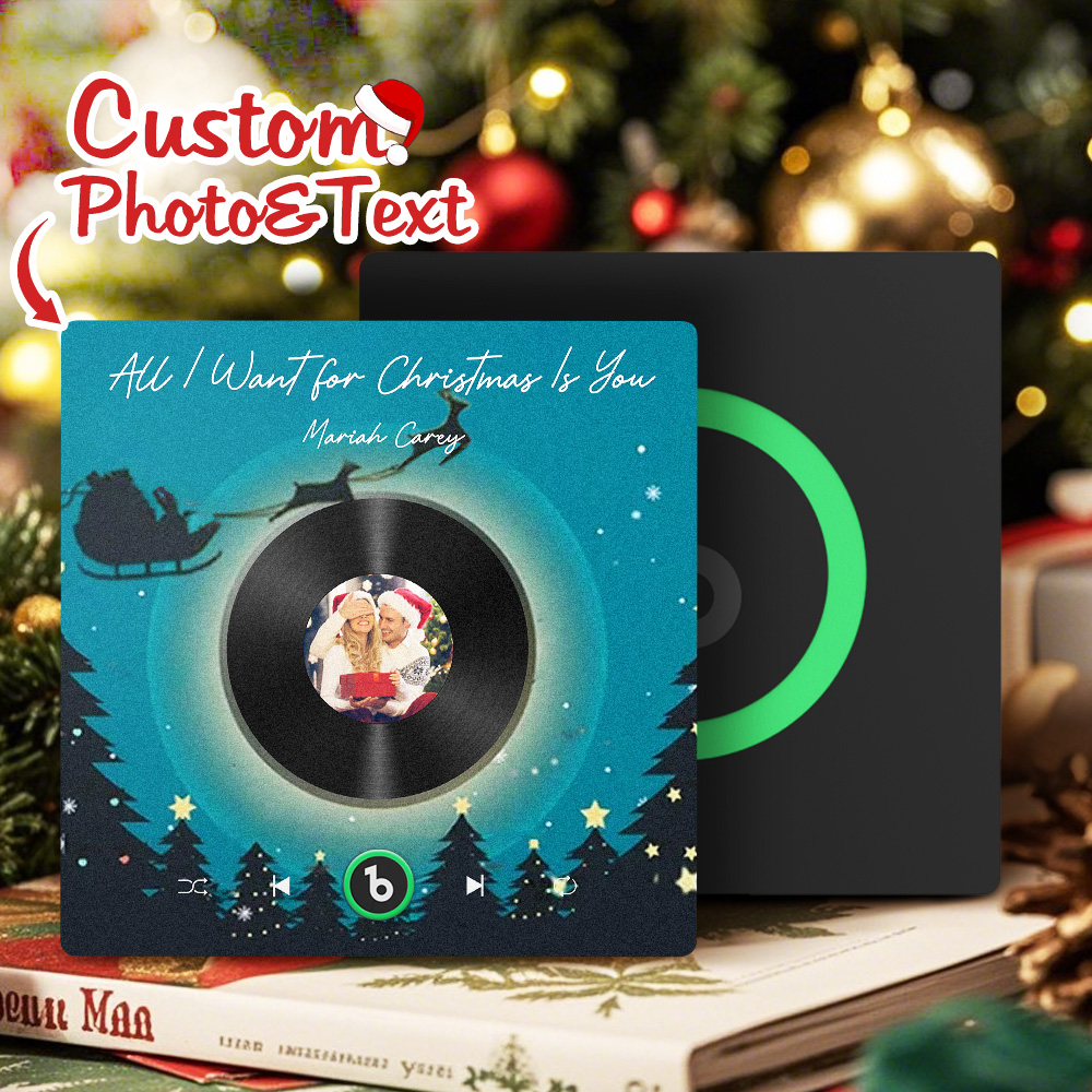 FridgeBeats Frameless 4.0 Custom Photo Music Fridge Magnet Flying Santa and Reindeer Scene Album Fridge Magnet Christmas Gifts-Veria Gifts