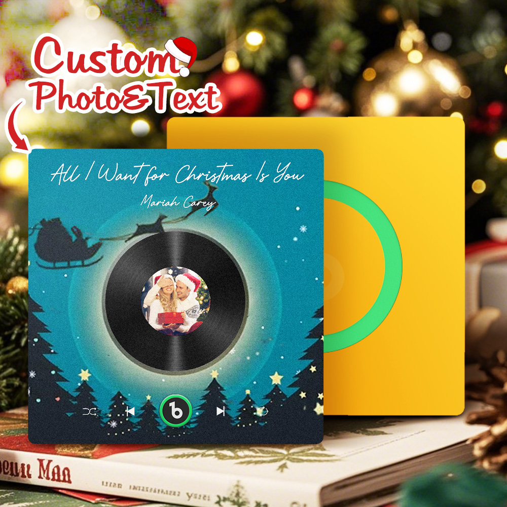 FridgeBeats Frameless 4.0 Custom Photo Music Fridge Magnet Flying Santa and Reindeer Scene Album Fridge Magnet Christmas Gifts-Veria Gifts