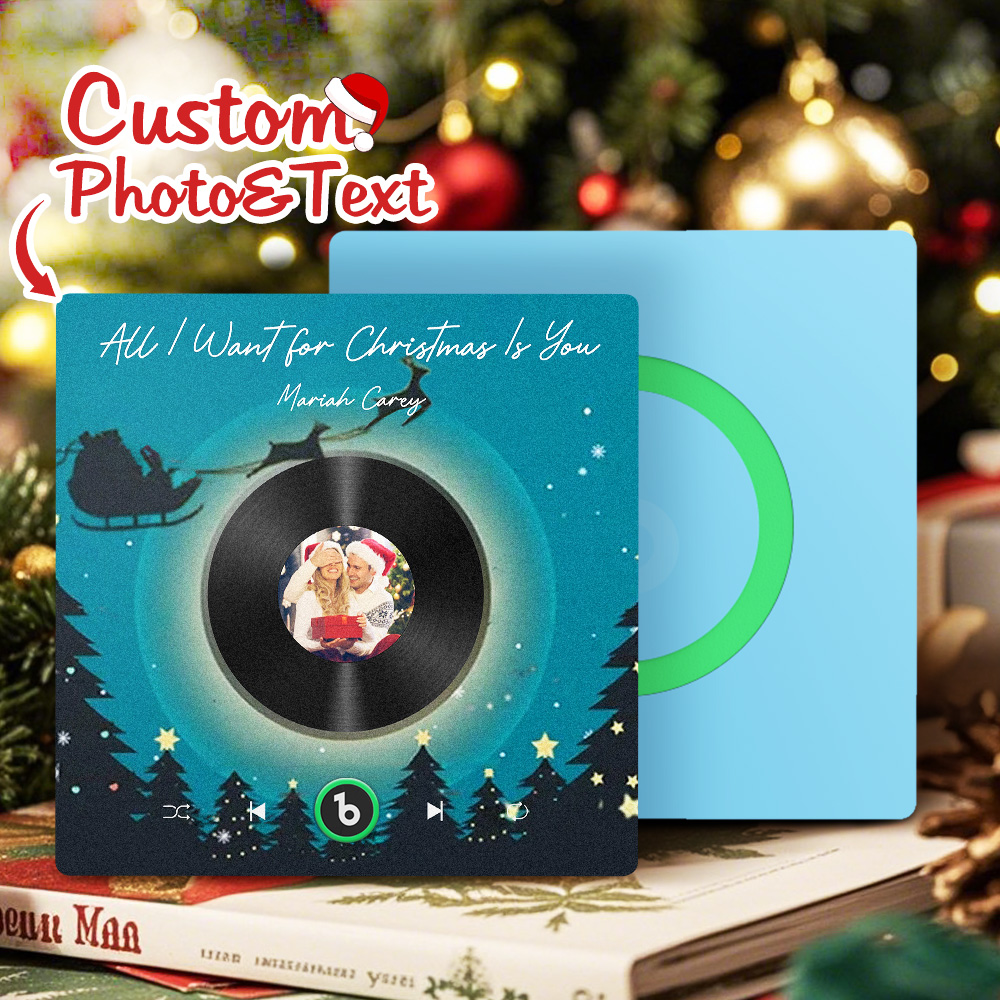 FridgeBeats Frameless 4.0 Custom Photo Music Fridge Magnet Flying Santa and Reindeer Scene Album Fridge Magnet Christmas Gifts-Veria Gifts