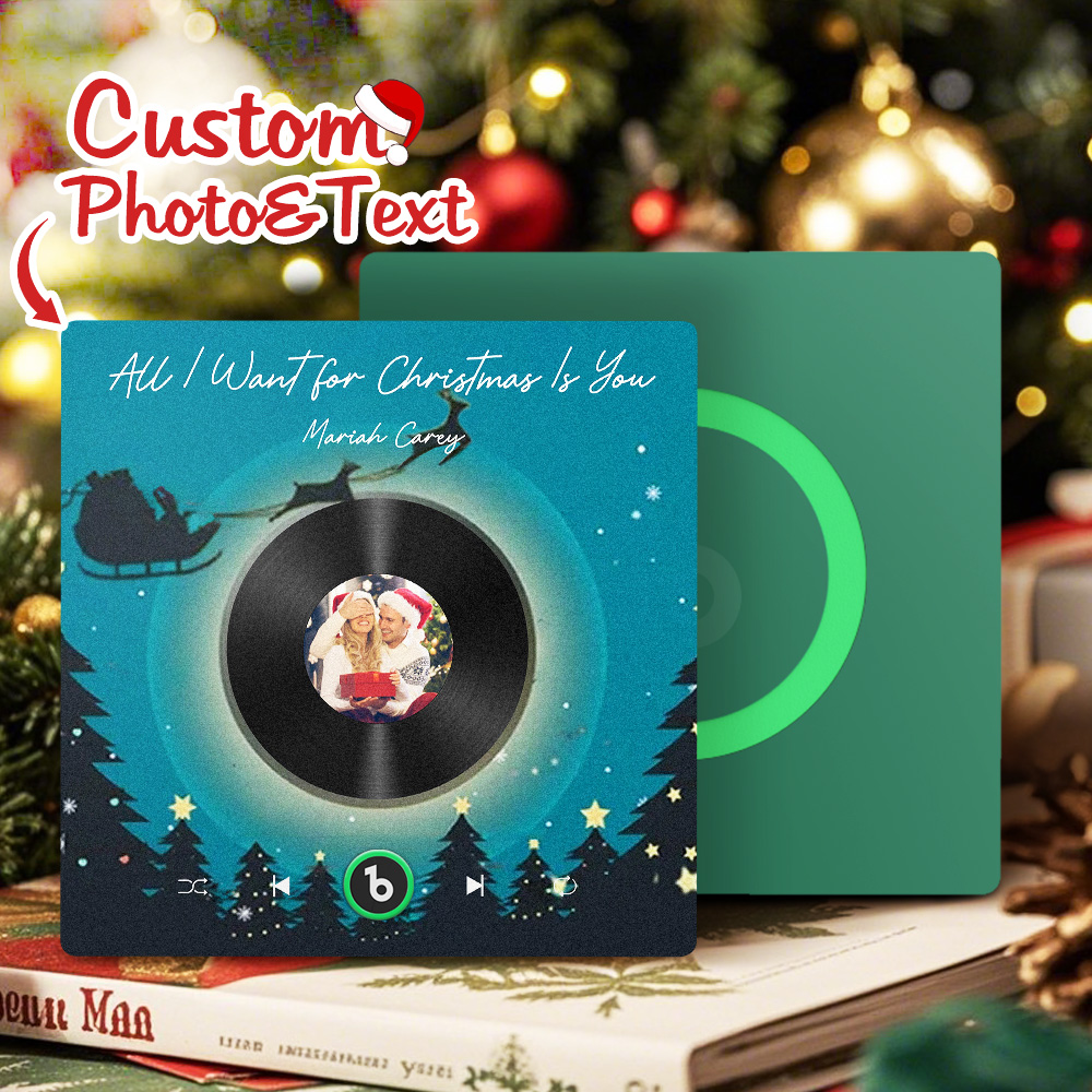 FridgeBeats Frameless 4.0 Custom Photo Music Fridge Magnet Flying Santa and Reindeer Scene Album Fridge Magnet Christmas Gifts-Veria Gifts