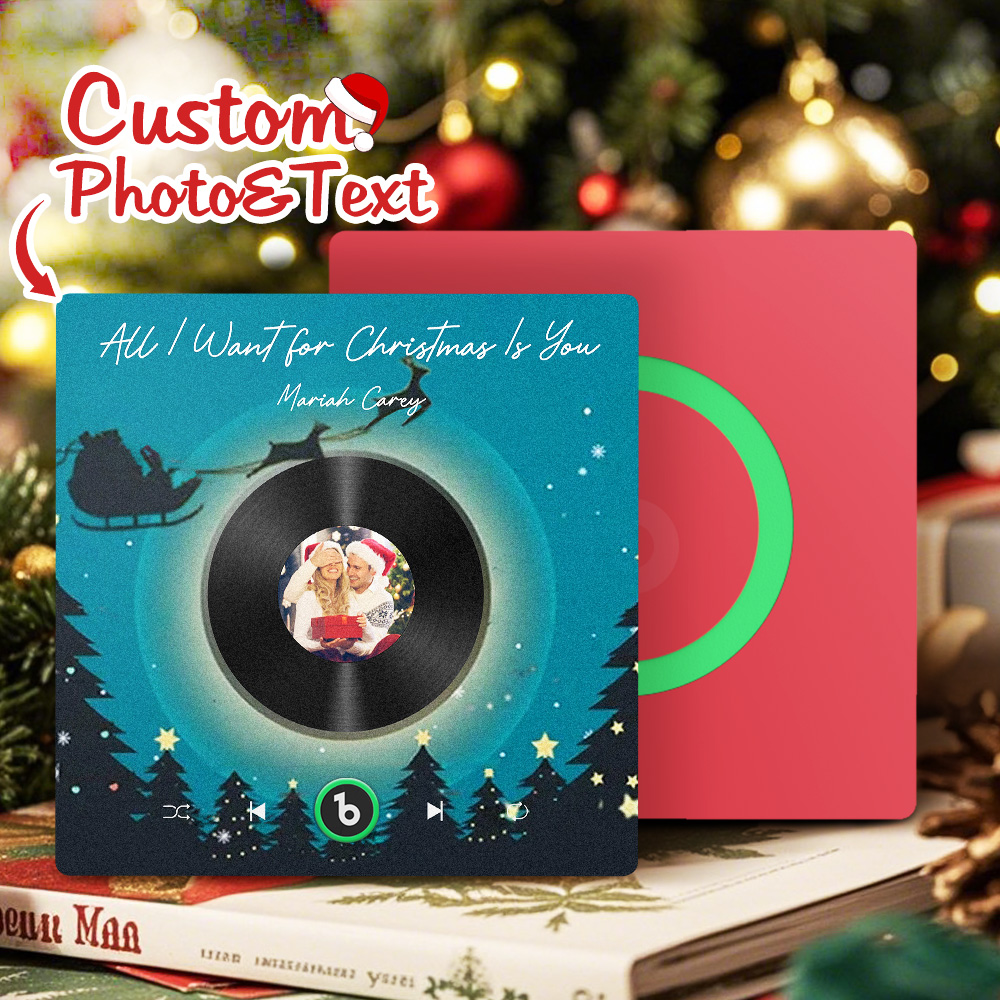 FridgeBeats Frameless 4.0 Custom Photo Music Fridge Magnet Flying Santa and Reindeer Scene Album Fridge Magnet Christmas Gifts-Veria Gifts