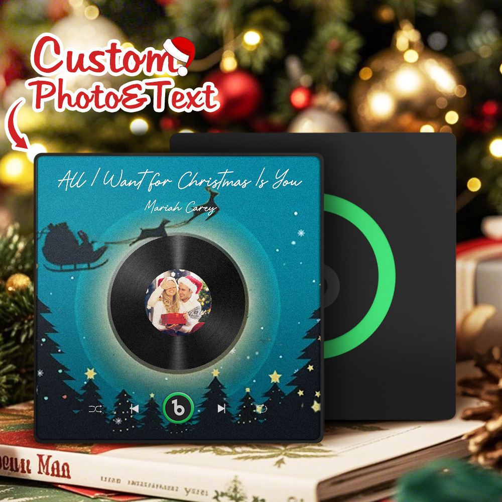 FridgeBeats Framed 4.0 Custom Photo Music Fridge Magnet Flying Santa and Reindeer Scene Album Fridge Magnet Christmas Gifts-Veria Gifts