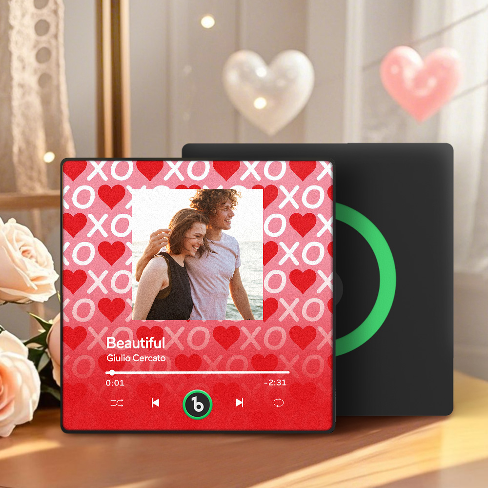FridgeBeats Framed 4.0 Personalized Music Fridge Magnet XOXO with Red Hearts Valentines Gift Music Wall Photo Sticker Music Movement-Veria Gifts