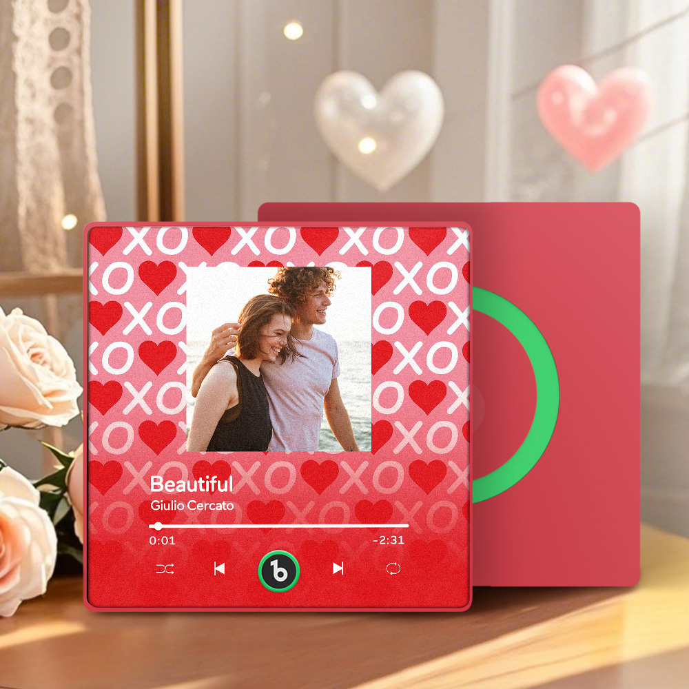 FridgeBeats Framed 4.0 Personalized Music Fridge Magnet XOXO with Red Hearts Valentines Gift Music Wall Photo Sticker Music Movement-Veria Gifts