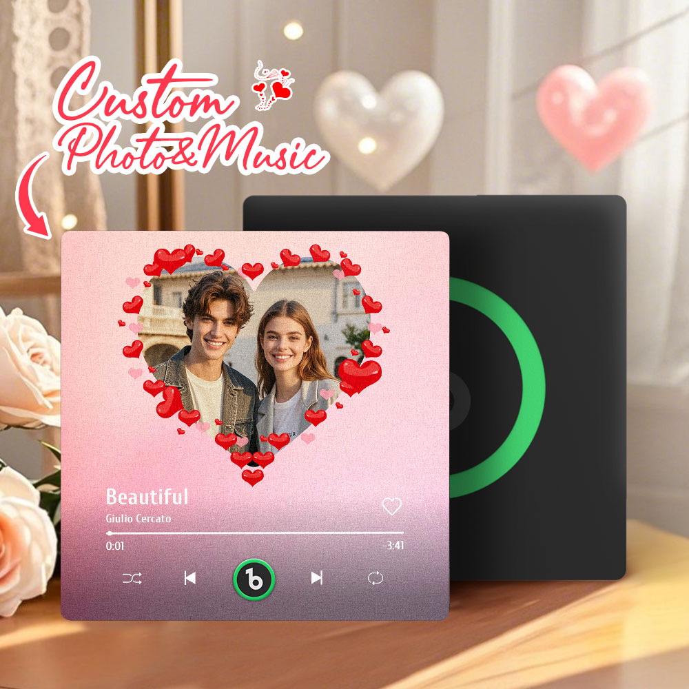 FridgeBeats Frameless 4.0 Personalized Heart Style Photo Music Fridge Magnet Valentines Gift Album Fridge Magnet Music Wall Photo Sticker-Veria Gifts