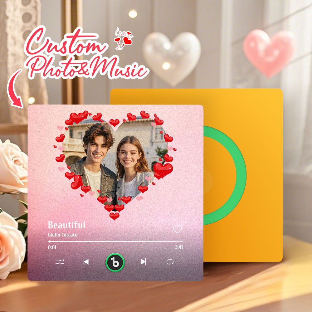 FridgeBeats Frameless 4.0 Personalized Heart Style Photo Music Fridge Magnet Valentines Gift Album Fridge Magnet Music Wall Photo Sticker-Veria Gifts