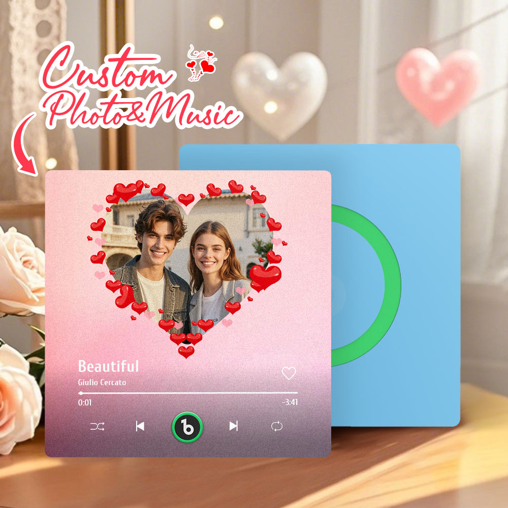 FridgeBeats Frameless 4.0 Personalized Heart Style Photo Music Fridge Magnet Valentines Gift Album Fridge Magnet Music Wall Photo Sticker-Veria Gifts