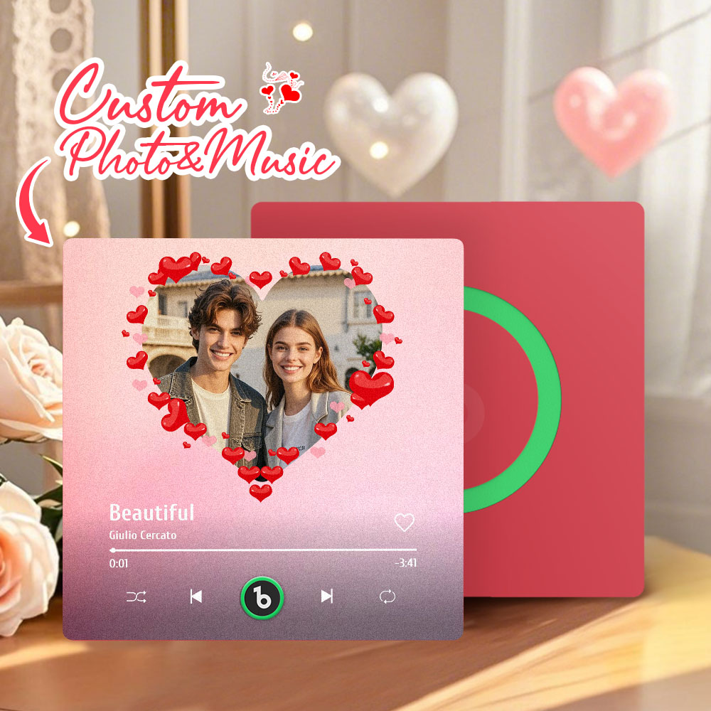 FridgeBeats Frameless 4.0 Personalized Heart Style Photo Music Fridge Magnet Valentines Gift Album Fridge Magnet Music Wall Photo Sticker-Veria Gifts