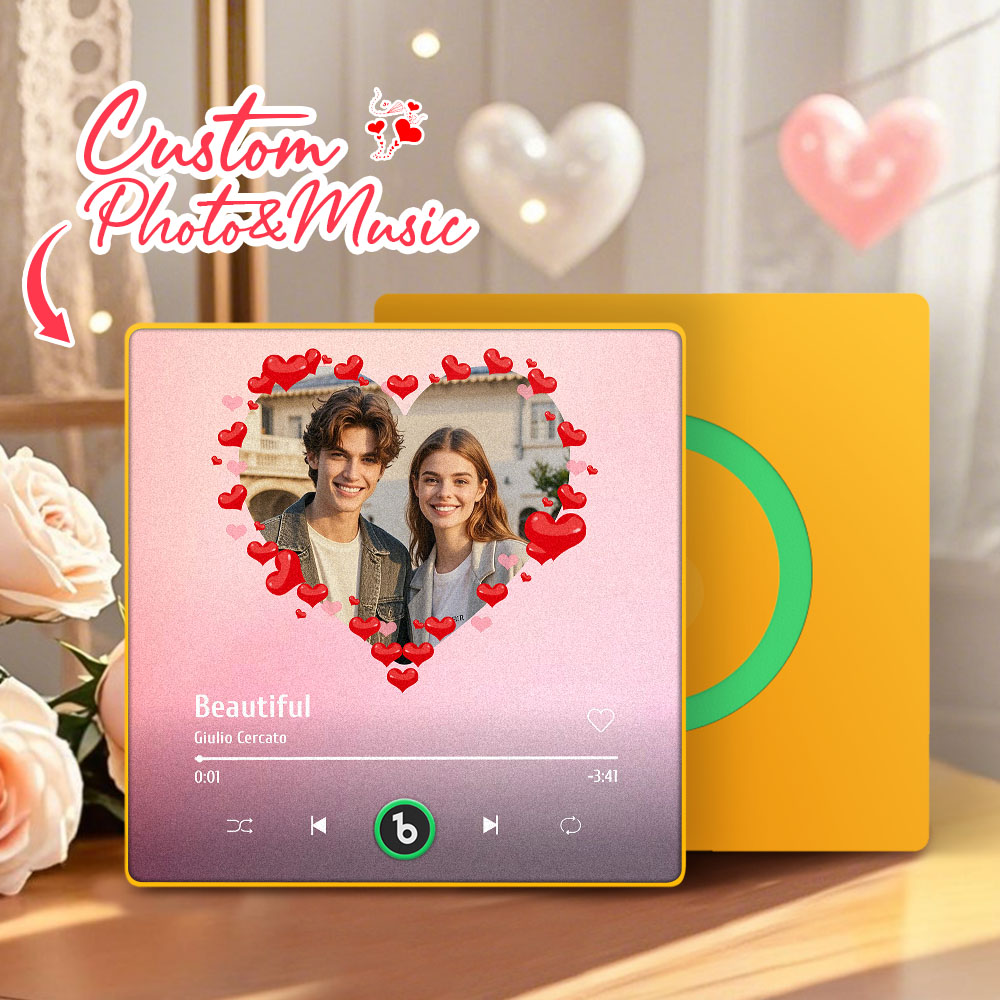 FridgeBeats Framed 4.0 Personalized Heart Style Photo Music Fridge Magnet Valentines Gift Album Fridge Magnet Music Wall Photo Sticker-Veria Gifts