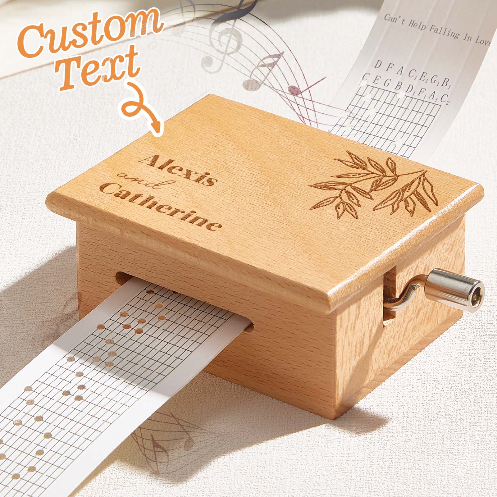 Custom Text Hand-Cranked Paper Strip Music Box – 15-Note Movement with 2 Pre-Printed Melodies (15 Seconds Each)-Veria Gifts