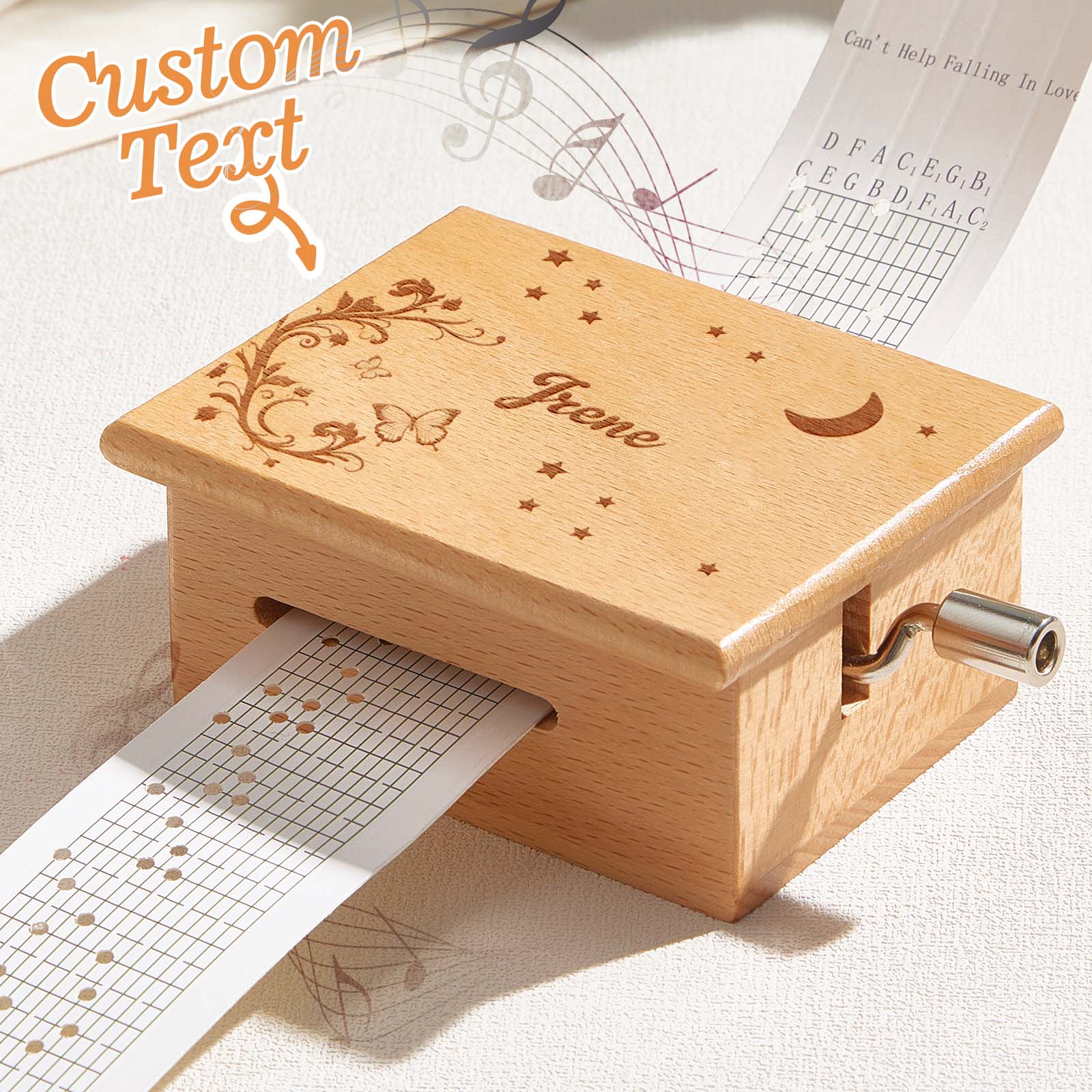 Custom Text Hand-Cranked Paper Strip Music Box – 15-Note Movement with 2 Pre-Printed Melodies (15 Seconds Each)-Veria Gifts