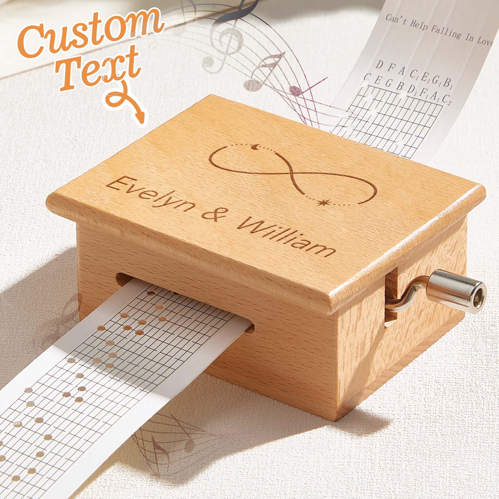 Custom Text Hand-Cranked Paper Strip Music Box – 15-Note Movement with 2 Pre-Printed Melodies (15 Seconds Each)-Veria Gifts
