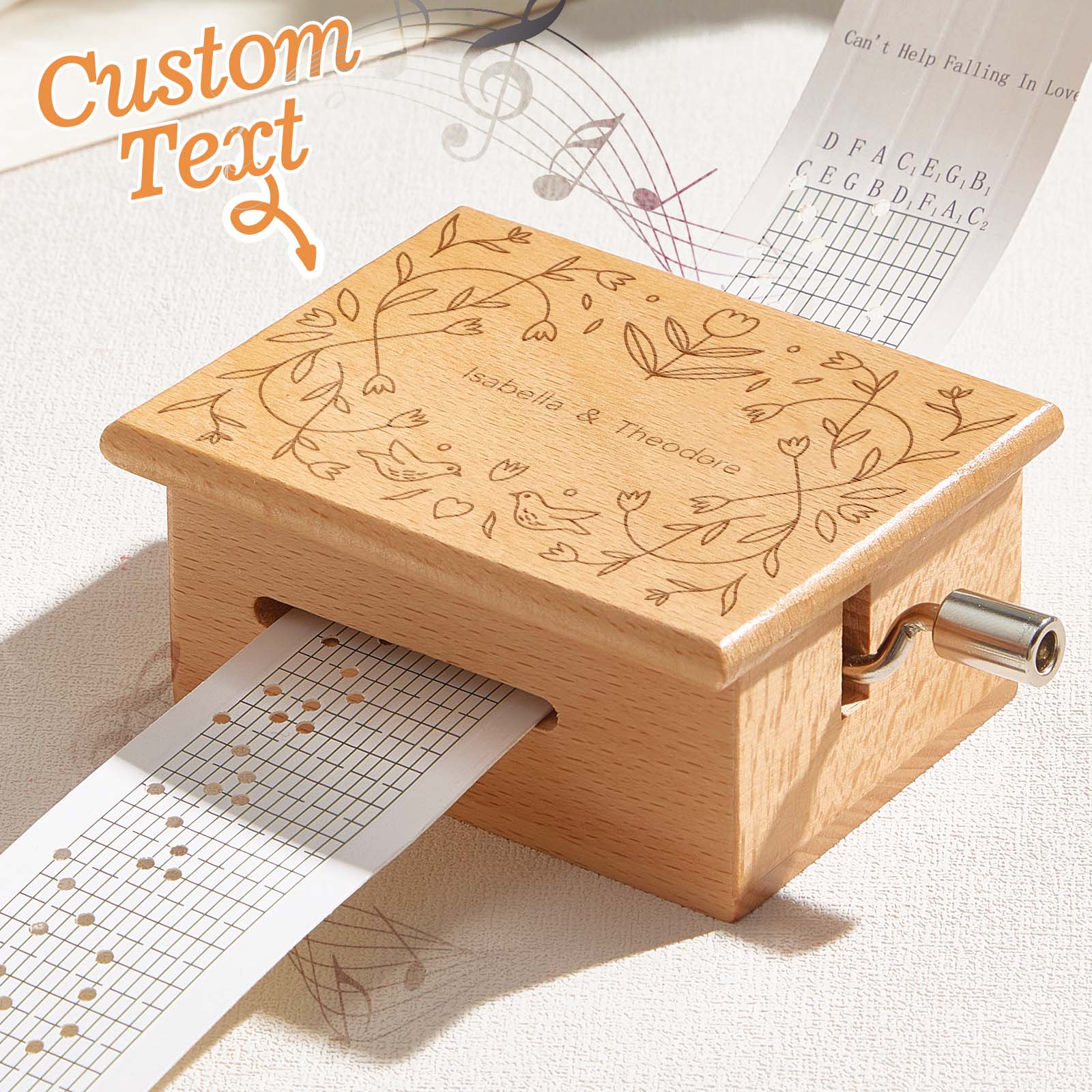 Custom Text Hand-Cranked Paper Strip Music Box – 15-Note Movement with 2 Pre-Printed Melodies (15 Seconds Each)-Veria Gifts