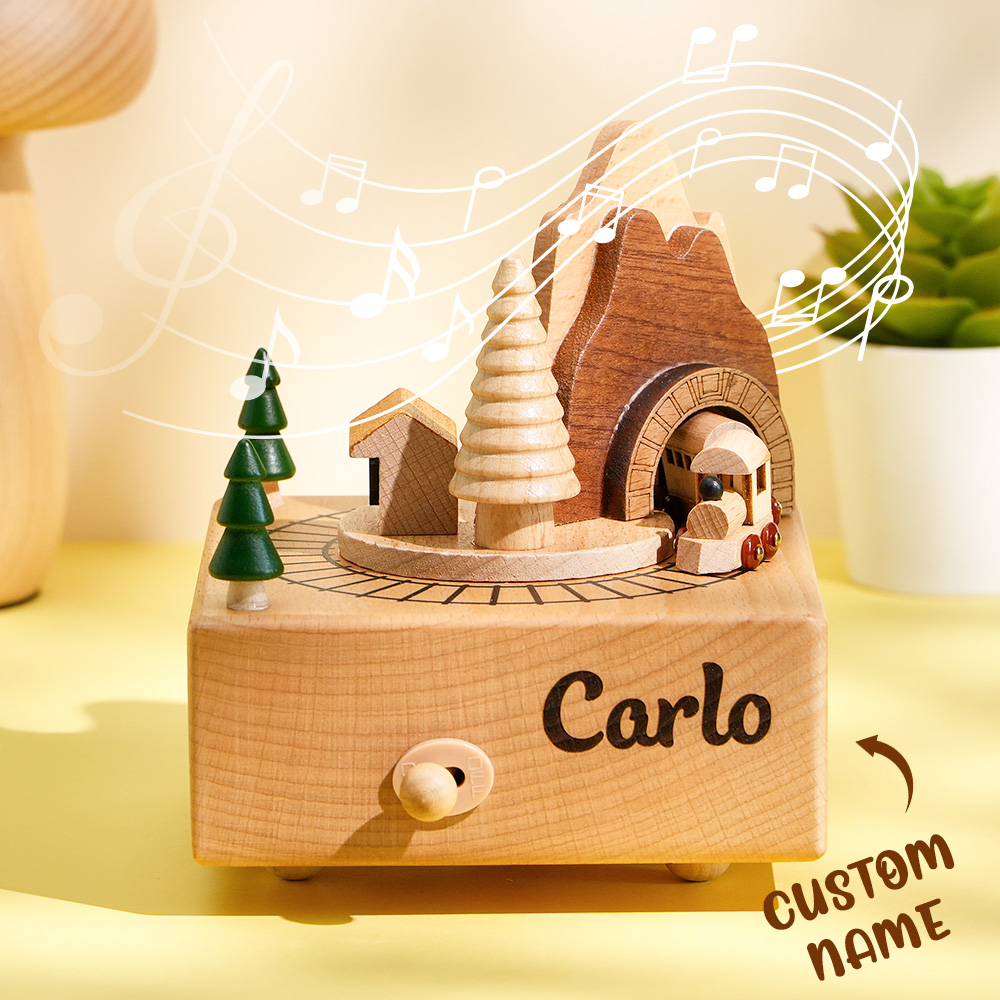 Custom Engraved Wooden Train Tunnel Music Box – Personalized Name Toy Birthday Gift for Kids-Veria Gifts