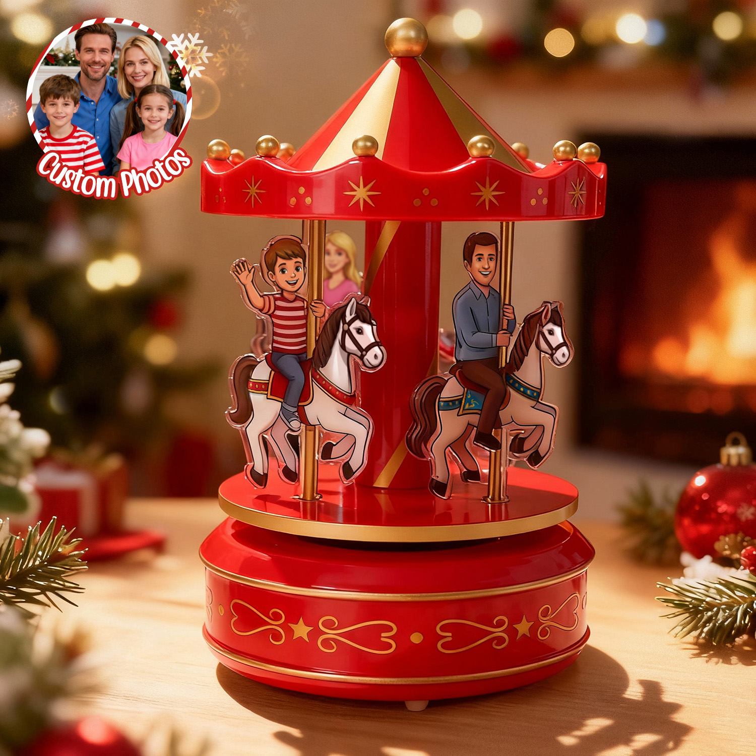 Custom Portrait Acrylic Carousel Music Box Ornament Family Member Desktop Decoration Gift For Family-Veria Gifts