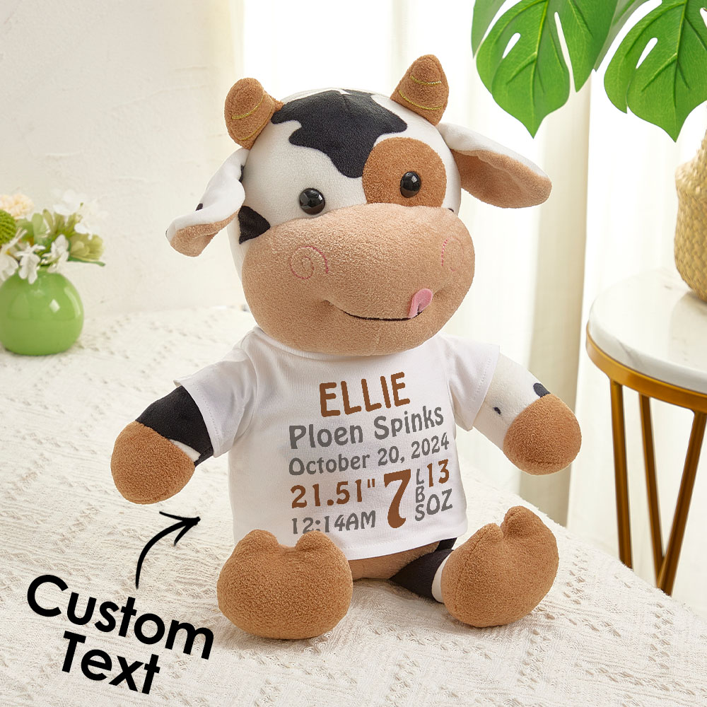 Personalized Cow Plush Stuffed Toy Birth Announcement Gift for Baby Shower-Veria Gifts