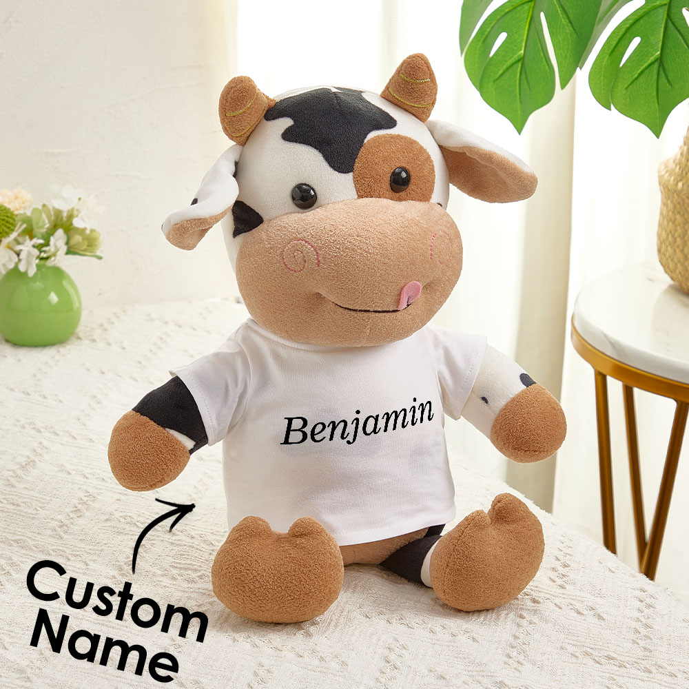 Personalized Cow Plush Stuffed Toy with Custom Text Gift for Baby Shower-Veria Gifts