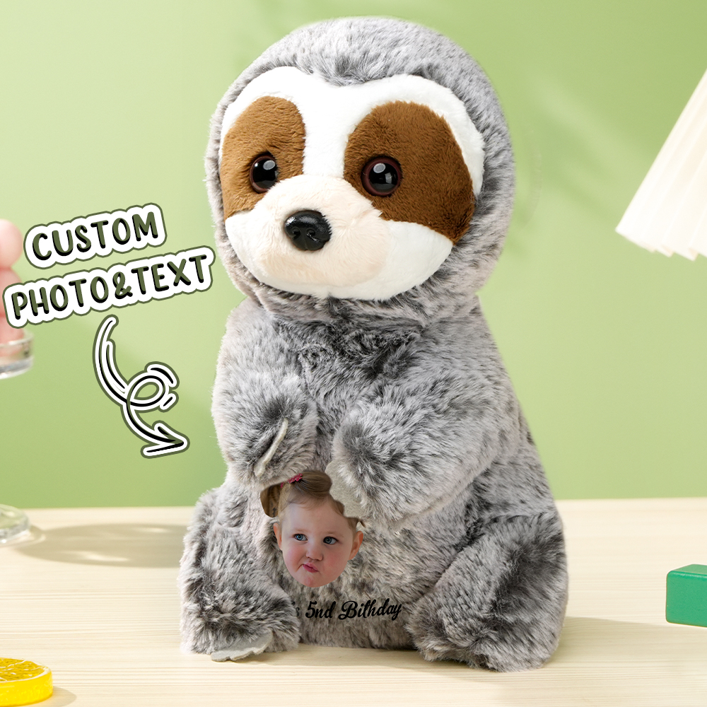 Personalized Sloth Plush Stuffed Toy with Custom Text and Face Gift for Kids-Veria Gifts