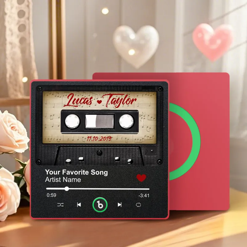 FridgeBeats Framed 4.0 Custom Retro Black Cassette Tape Personalized Names Music Fridge Magnet Anniversary Gift Valentines Gift for Couples-Veria Gifts