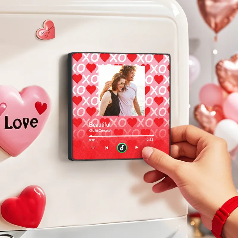 FridgeBeats Framed 4.0 Personalized Music Fridge Magnet XOXO with Red Hearts Valentines Gift Music Wall Photo Sticker Music Movement-Veria Gifts