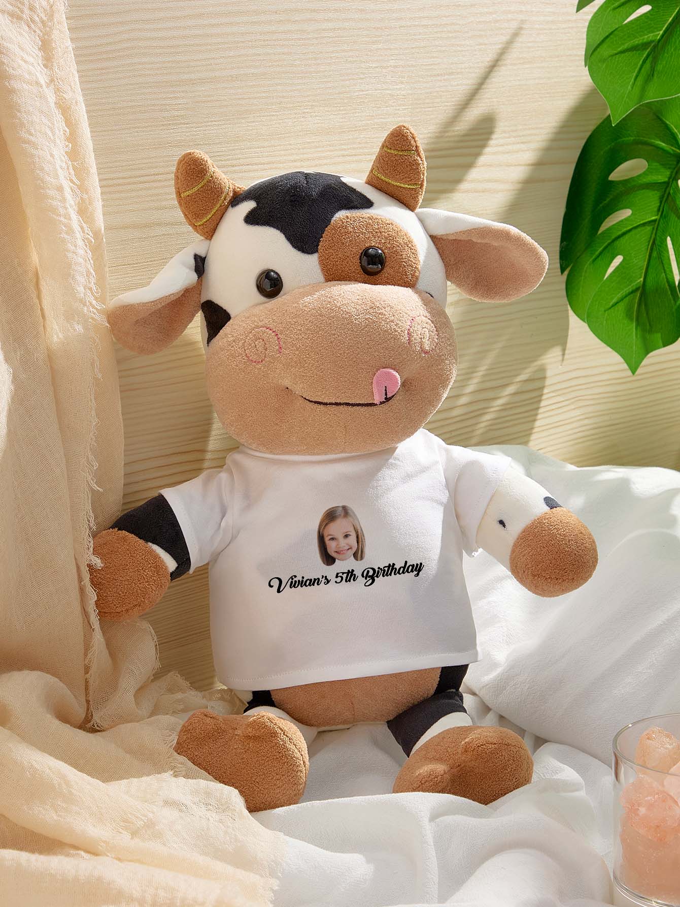 Personalized Cow Plush Stuffed Toy with Custom Text and Face Gift for Kids-Veria Gifts
