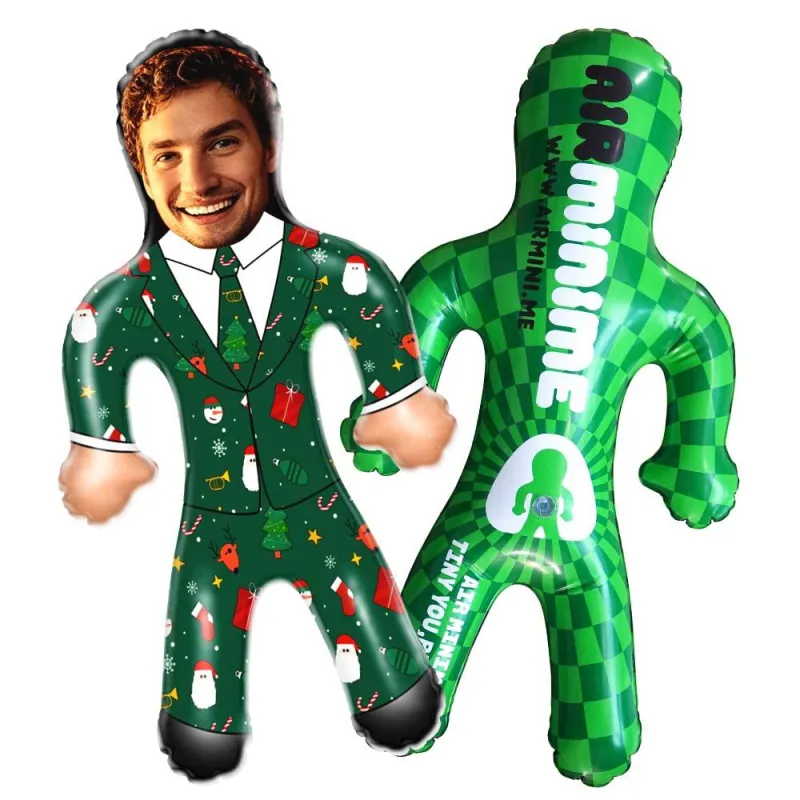 Custom Face Green Christmas Suit Blow Up Dolls Funny Inflatable Balloon Custom Air Doll for Party Favors Christmas Gifts