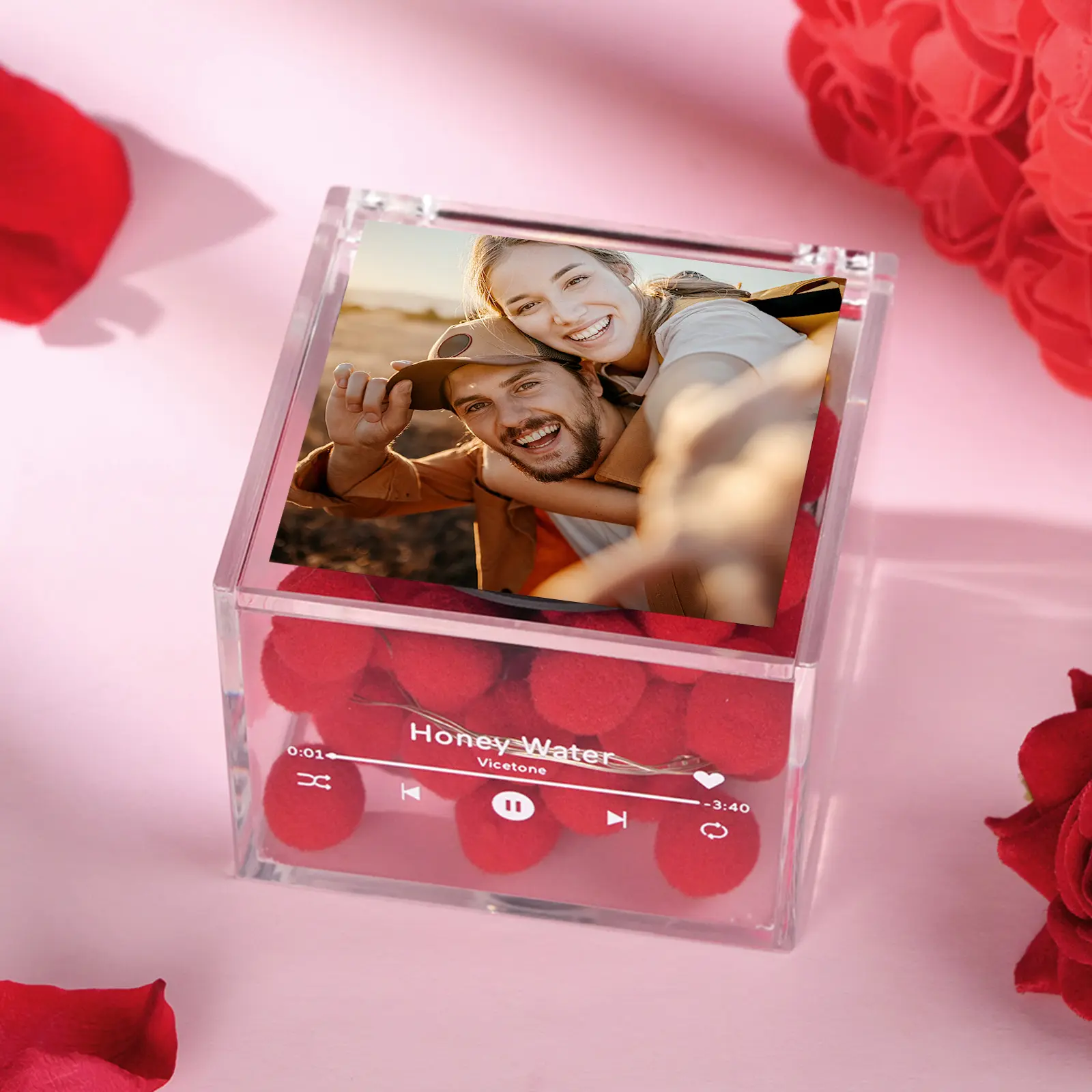 Custom Photo Mini Music Record Player with Light Personalized Music Acrylic Box-Veria Gifts