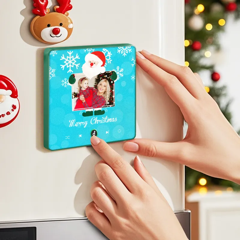 FridgeBeats Framed 4.0 Custom Music And Photo Fridge Magnet Santa and Snowflakes Fridge Magnet for Christmas-Veria Gifts