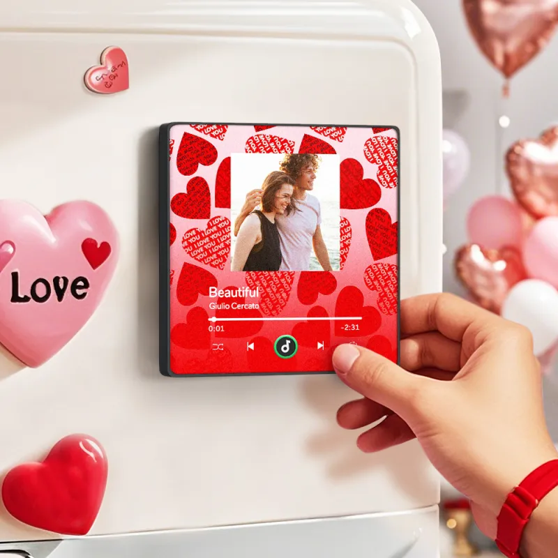 FridgeBeats Framed 4.0 Personalized Music Fridge Magnet with Red Heart Valentines Gift Music Wall Photo Sticker Music Movement-Veria Gifts