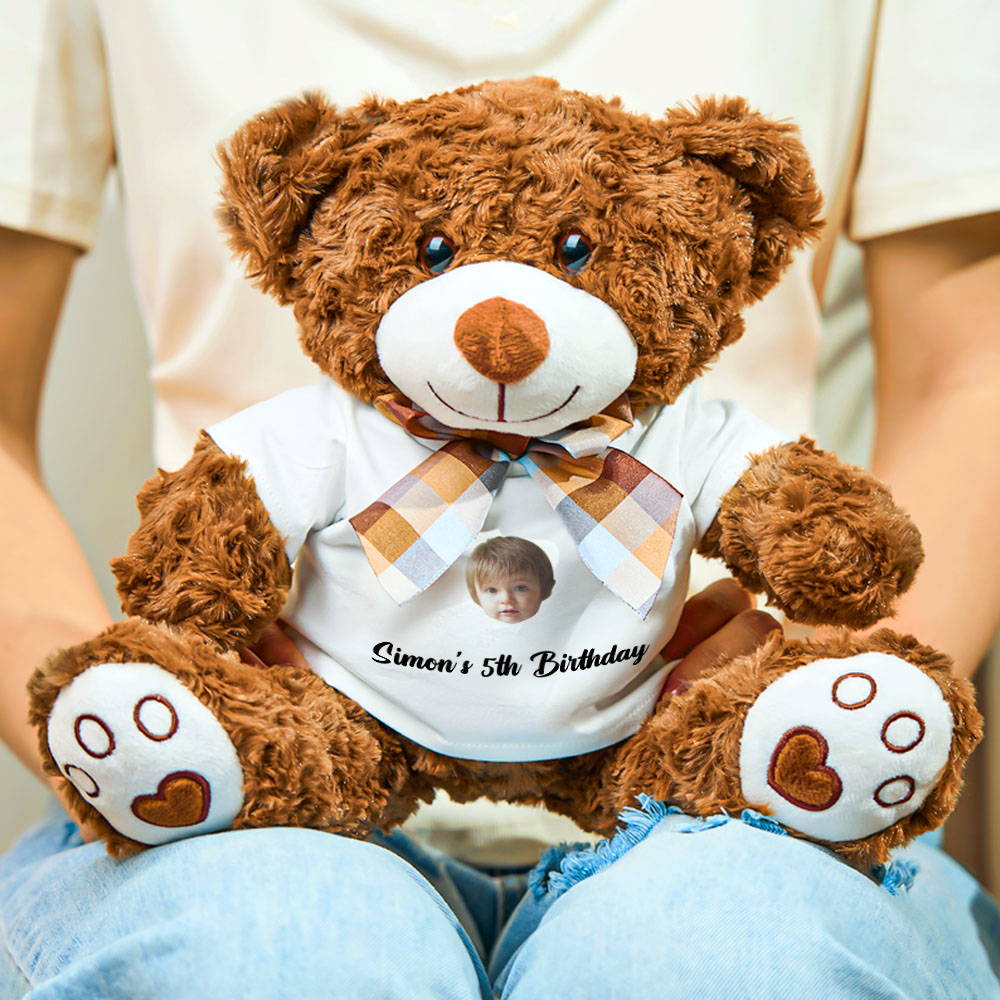 Personalized Bear Plush Stuffed Toy with Custom Text and Face Gift for Kids-Veria Gifts